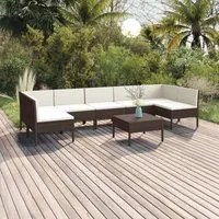 Set Divani da Giardino 8 pz con Cuscini in Polyrattan Marrone cod mxl 38497