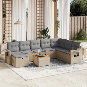 Set divano da giardino 9 pz con cuscini beige misto polyrattan