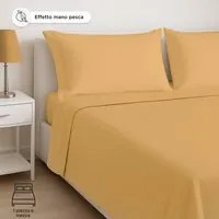 Completo letto 1 piazza e mezza in microfibra mano pesca ocra