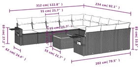 Set divani da giardino 12 pz con cuscini nero in polyrattan