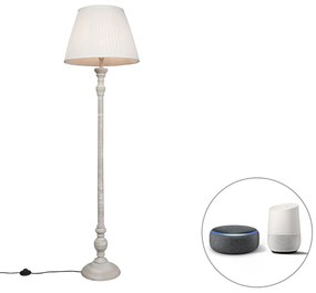 Lampada da terra intelligente grigia con paralume plissettato bianco incl. Wifi A60 - Classico