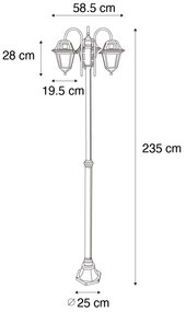 Lanterna da esterno classica nera 235 cm 3 luci IP44 - Berta