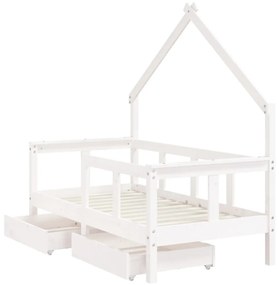 Giroletto bambini con cassetti bianco 70x140cm massello di pino