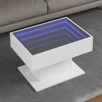 Tavolino Salotto con LED Bianco 70x50x45 cm Legno Multistrato 847532