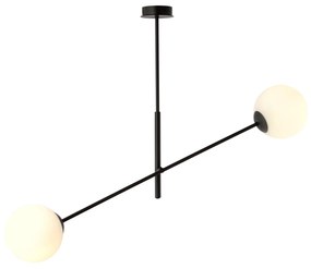 Lampadario 2 Luci Linear In Acciao Nero Con Bracci Regolabili E Vetro Opale