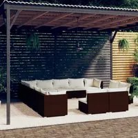 Set Divani da Giardino 13 pz con Cuscini in Polyrattan Marrone 3102858