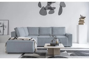 Divano letto angolare in velluto a coste grigio chiaro Brave Dave - Miuform