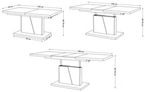 Tavolino pieghevole da caffè/pranzo con piano sollevabile NINO bianco/grigio calcestruzzo