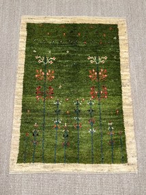 Gabbeh Tappeto 70x90 Verde (Iran) Annodato A Mano