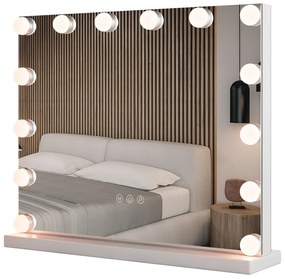 Costway Specchio per trucco illuminato, Specchio stile hollywood con 14 luci LED e specchio con ingrandimento 5X Bianco