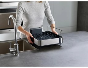 Set di scolapiatti e dispenser di sapone nero/argentato in plastica 36x32 cm Rethink Your Sink – Joseph Joseph