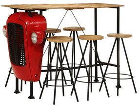 Set Da Bar 7 Pz İn Legno Massello Di Mango /