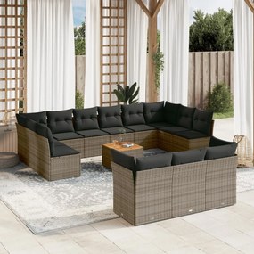 Set divani da giardino 14pz con cuscini in polyrattan grigio