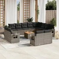 Set Divani da Giardino 13 pz con Cuscini Grigio in Polyrattan 3224835