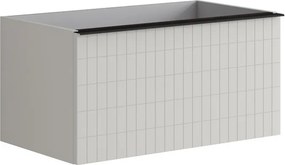 Mobile da bagno sospeso sotto lavabo Pixel grid 2 cassetti L 80 x H 40 x P 45.5 cm Beige Greige laccato opaco, con maniglia alluminio nero opaco