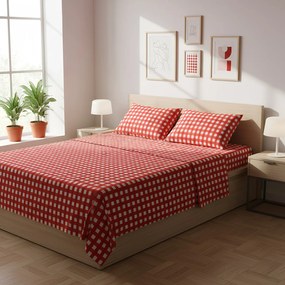 Completo letto matrimoniale quadretti corallo