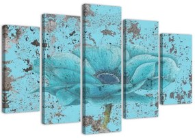 Quadri Quadro 5 pezzi Stampa su tela Fiore blu vintage