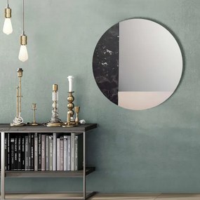 Specchio rotondo 80 cm marmo laminato nero e foglia argento - THOMAS