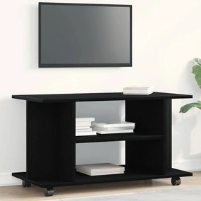 Mobile Tv Ruote Rovere Nero 80x40x45cm Legno Multistrato /