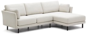 Kave Home - Divano 3 posti Gilma tessuto perla chaise longue destra/sinistra e piedi neri 261 cm