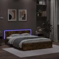 Giroletto con Testiera e LED Rovere Fumo 160x200 cm 3207599