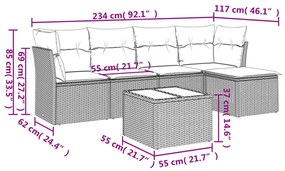 Set divano da giardino 6pz con cuscini grigio chiaro polyrattan