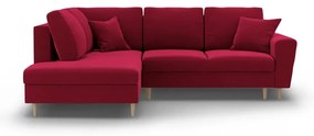 Divano angolare rosso allungabile e con contenitore (con penisola a sinistra/a L) con rivestimento in velluto Kyoto – Cosmopolitan Design