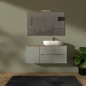 Mobile Bagno Sospeso Cannettato 120 Cm Due Cassetti Un'Anta e Top Specchio Con Lampada Led 70x120 Cm AdattoCasa "Rigo" Grigio Caldo/Rovere Farnia
