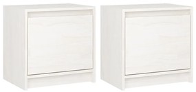 Comodini 2 pz bianchi 40x30,5x40 cm in legno massello di pino