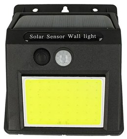 Luce Led COB Da Parete Con Pannello Solare Sensore Movimento e Crepuscolare 0,65W IP65 Nero Esterno per Giardino