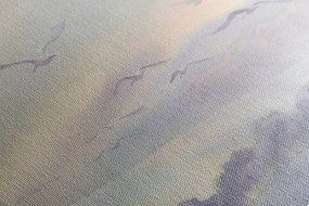 Stampa su tela – Volo di uccelli sopra il paesaggio
