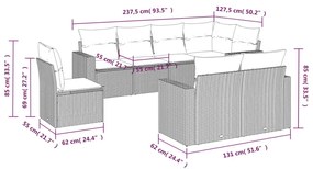 Set divano da giardino 8 pz con cuscini grigio in polyrattan