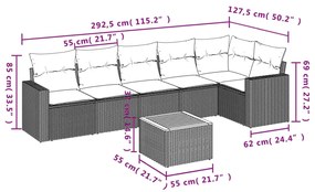 Set divani da giardino 7 pz con cuscini beige in polyrattan