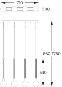 Zuma Line P0583-04A-2GHF - Lampadario a sospensione con filo MIDA 4xG9/6W/230V ottone