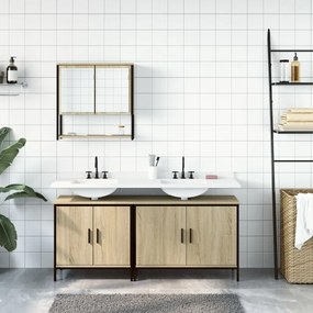 Set mobili da bagno 3 pz rovere sonoma in legno multistrato