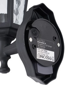 Lampada da parete per esterni nera con sensore di movimento IP44 - New Haven Hammered