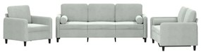 Set di divani 3 pz con cuscini grigio chiaro in velluto
