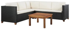 Set divani da giardino 4 pz con cuscini in polyrattan nero