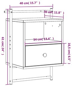 Comodino a Muro Rovere Sonoma 40x30x61 cm Legno Multistrato