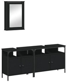 Set mobili da bagno 3 pz nero in legno multistrato