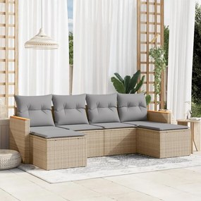 Set divano da giardino 6 pz con cuscini beige in polyrattan