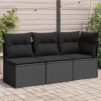 Divano da Giardino a 3 Posti con Cuscini Nero in Polyrattan 365987