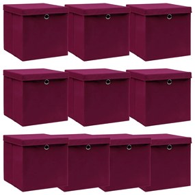 Scatole Con Coperchi 10 Pz Rosso Scuro 32x32x32 Cm Tessuto /