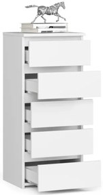 Cassettiera Moderna 40x35x92 Cm 5 Cassetti Bianco Opaco Artika