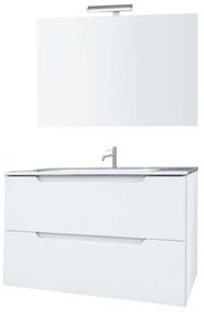Mobile Da Bagno Cannettato 60 Cm Con Lavabo Specchio E Led LINE - Bianco Lucido