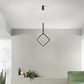 Lampada a sospensione Led REGOLI in metallo D33 cm con elemento in ecopelle SQUARE