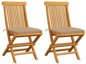 Sedie da Giardino con Cuscini Beige 2 pz in Massello di Teak 3062478