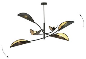 Sospensione Nordica 6 Luci Lotus In Acciaio Nero Oro Bracci Regolabili