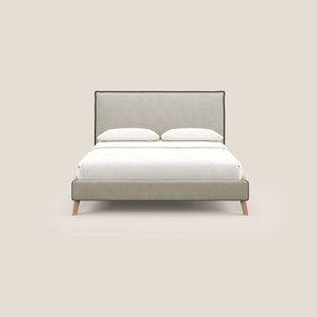 Leila letto imbottito con piedini legno in tessuto smacchiabile T17