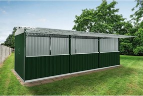 Chiosco in acciaio verde 2.7 x 7.7 m, superficie esterna 21.39 m² e spessore parete 60 mm, senza pavimento porta a due ante, SAPIL Cuba verde